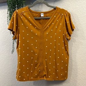 🌟5 for $20 Old Navy Polka Dot Flutter Sleeve V-Neck Mustard Yellow Tee